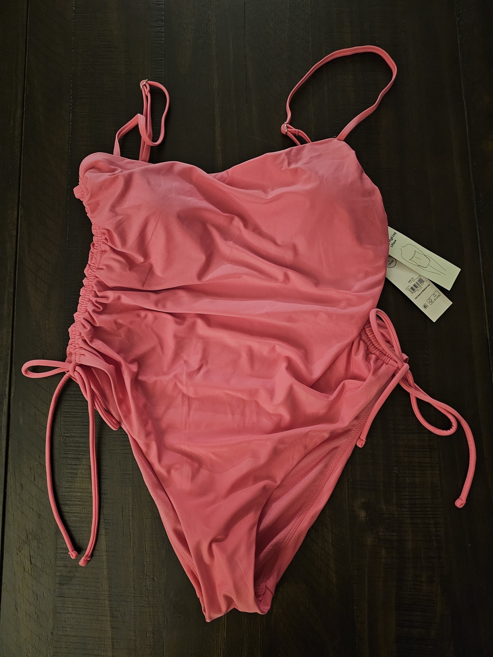 No Boundaries Coral Pink Ruched One-Piece Swimsuit with Side Ties
